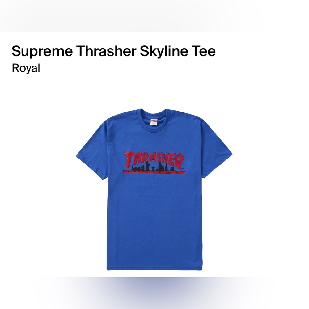 SUPREME X THRASHER SKYLINE GRAPHIC ROYAL BLUE T-SHIRT MENS LARGE